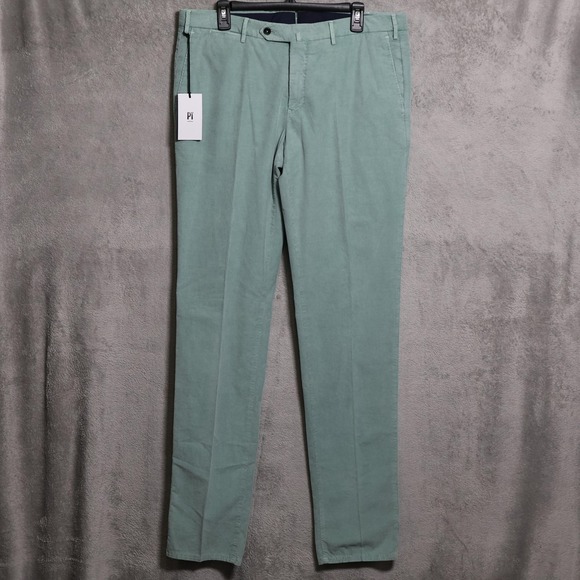 PT Torino Corduroy Pants Mens 37 Green Slim Fit Stretch Dress Chinos Casual